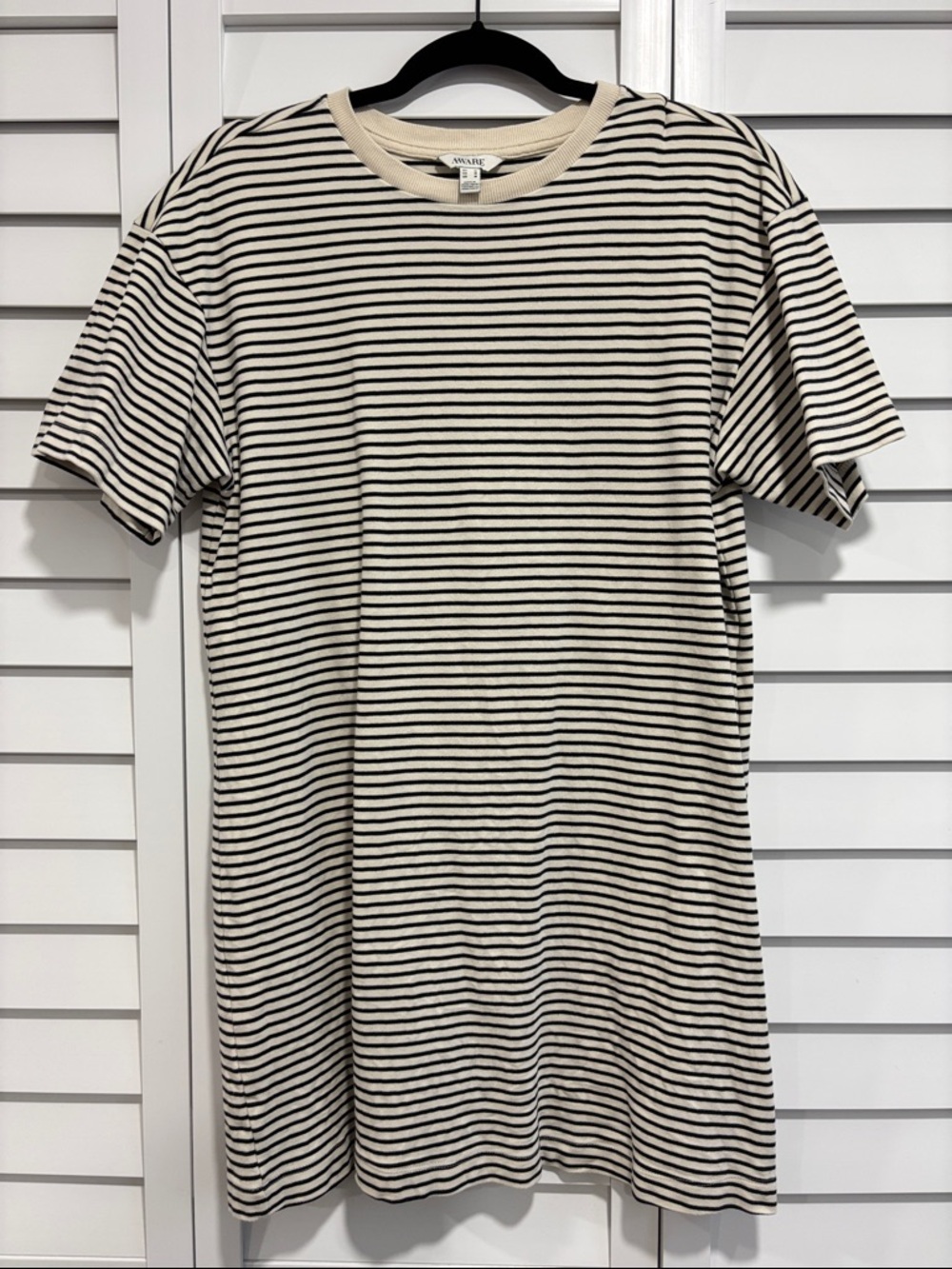 Aware Cream & Black Striped Tee Dress